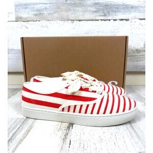 Soludos Womens 8.5 Red White Stripe Marin Platform Sneaker New Lace-up NEW